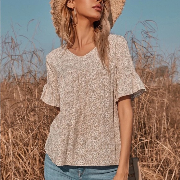 Boho floral print ruffle hem blouse - Picture 4 of 7